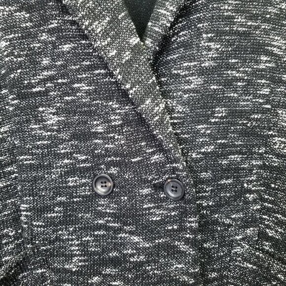 Eileen Fisher Tweedy Blazer Women L Black Fleck Notch Collar Organic Cotton Knit - Picture 4 of 16